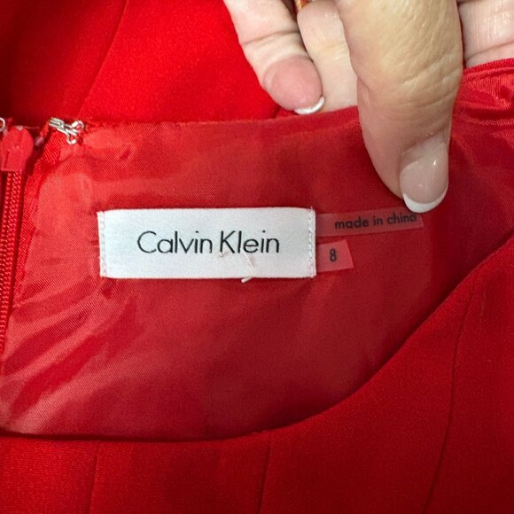 Calvin Klein Red Sleeveless Fit and Flare Dress Womens Sz 8 Classic Office Party - Picture 6 of 9